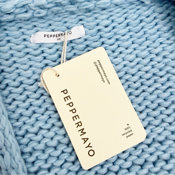 Peppermayo Jasleen Knit Cardigan Light Powder Blue Open Front Balloon Sleeves - Picture 12 of 15